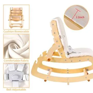 MallBest 3-in-1 Baby Bouncer Adjustable Wooden Rocker Chair Recliner with Removable Cushion and Seat Belt for Infant to Toddler (Beige)