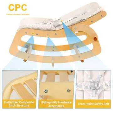 MallBest 3-in-1 Baby Bouncer Adjustable Wooden Rocker Chair Recliner with Removable Cushion and Seat Belt for Infant to Toddler (Beige)