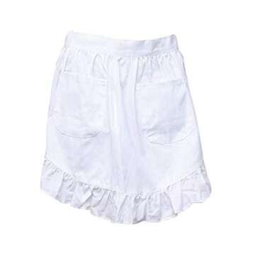GIGGSKZE Women's Waist Apron with Two Pockets Half Apron Waitress Servant Costume Aprons for Kitchen Cooking Restaurant Coffee Shop (White)