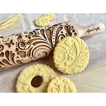 ROLLING PIN SPRING WOODDEN EMBOSSING ROLLING PIN with BUTTERFLIES and FLOWERS EMBOSSED COOKIES GIFT FOR MOTHER FRIEND
