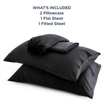 Bedsure Queen Sheets, Rayon Derived from Bamboo, Queen Cooling Sheet Set, Deep Pocket Up to 16", Breathable & Soft Bed Sheets, Hotel Luxury Silky Bedding Sheets & Pillowcases, Black