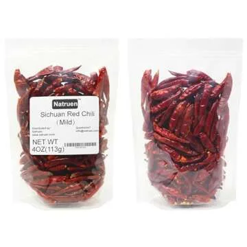 Natruen Whole Dry Szechuan Chinese Red Chili Pods 4 Oz, Mild, Facing Heaven Chili, Spicy Sichuan Dried Red Hot Chilies for Chili Oil, Paste, and Sauce