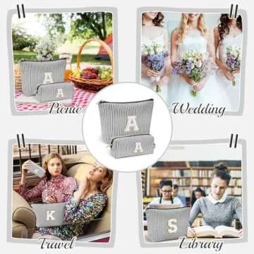 YOOLIFE Initial Makeup Bag Travel Toiletry Bag, Personalized Christmas Gifts for Girls Monogrammed Gifts for Girls, Cute Stuff for Teen Girls Wedding Bridal Gifts Preppy Things for Teen Girls Black A