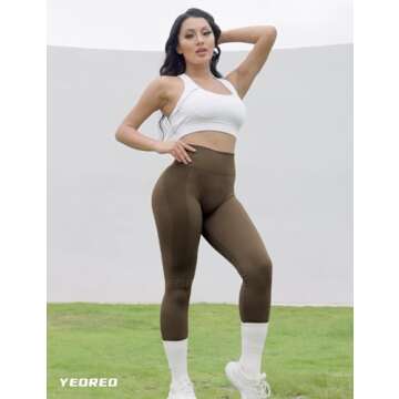 YEOREO Amplify Leggings for Women Seamless Scrunch Leggings Butt Lifting Gym High Waisted Athletic Leggings Coffee