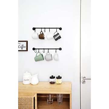 Mkono Mug Holder Wall Mounted Coffee Cup Rack Hanger Modern Metal with 10 Mug Hooks Rustic Utensil T...