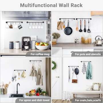 Mkono Mug Holder Wall Mounted Coffee Cup Rack Hanger Modern Metal with 10 Mug Hooks Rustic Utensil Tea Cups Storage Organizer for Kitchen Dining Room Coffee Bar, Set of 2, Black