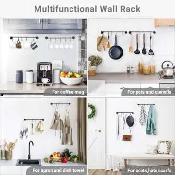 Mkono Mug Holder Wall Mounted Coffee Cup Rack Hanger Modern Metal with 10 Mug Hooks Rustic Utensil Tea Cups Storage Organizer for Kitchen Dining Room Coffee Bar, Set of 2, Black