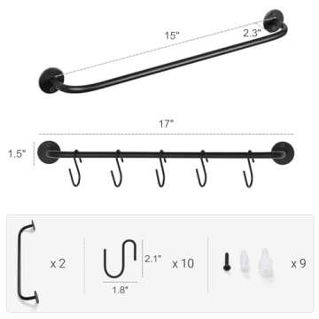 Mkono Mug Holder Wall Mounted Coffee Cup Rack Hanger Modern Metal with 10 Mug Hooks Rustic Utensil Tea Cups Storage Organizer for Kitchen Dining Room Coffee Bar, Set of 2, Black