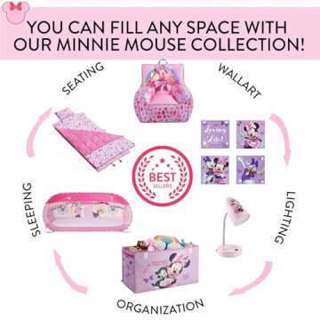 Idea Nuova Disney Minnie Mouse Super Soft Toddler Quilted Nap Mat with Built in Pillow, 26"" x46, Mu...