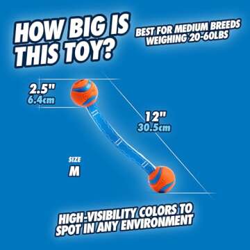 Chuckit! Ultra Duo Tug Dog Toy - Two Ultra Balls on a Durable Nylon Cord Handle - Fetch and Tug-of-War Toy for Dogs - Size Medium - For Breeds 20-60 lbs - 2.5-inch Diameter - Orange and Blue