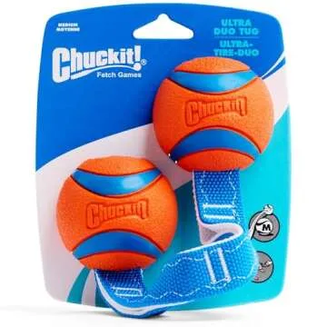 Chuckit! Ultra Duo Tug Dog Toy - Two Ultra Balls on a Durable Nylon Cord Handle - Fetch and Tug-of-War Toy for Dogs - Size Medium - For Breeds 20-60 lbs - 2.5-inch Diameter - Orange and Blue
