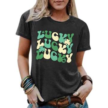Womens Retro St Patricks Day Shirts Vintage St Paddys Four Leaf Clover Shamrock Tee Tops Lucky Babe ...