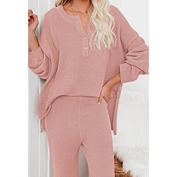 Pink Queen Women 2 Piece Knit Sweatsuit Stylish Comfortable Outfit