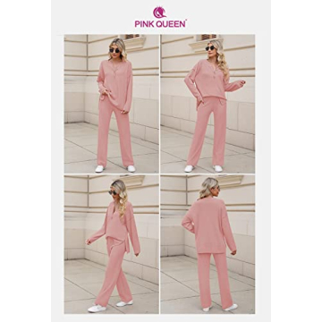 Pink Queen Women 2 Piece Knit Sweatsuit Stylish Comfortable Outfit