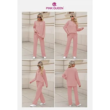 Pink Queen Women 2 Piece Knit Sweatsuit Stylish Comfortable Outfit