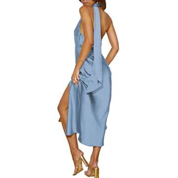 Sexyshine Women's Elegant Halter Tie Neck Sleeveless Satin Long Dress Backless Split Cocktail Party ...