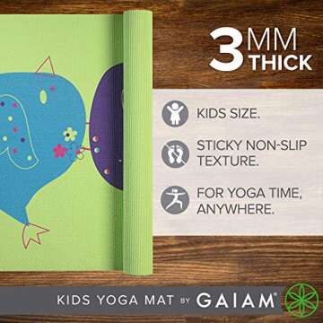 Gaiam Kids Yoga Mat Exercise Mat, Yoga for Kids with Fun Prints - Playtime for Babies, Active & Calm Toddlers and Young Children, Birdsong, 3mm