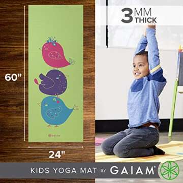 Gaiam Kids Yoga Mat Exercise Mat, Yoga for Kids with Fun Prints - Playtime for Babies, Active & Calm Toddlers and Young Children, Birdsong, 3mm