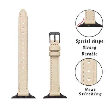 STIROLL Slim Leather Bands Compatible with Apple Watch Band 38mm 40mm 41mm 42mm(Series 10), Top Grai...