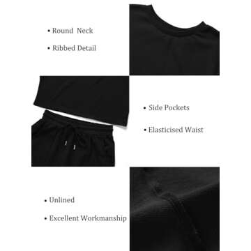 ZESICA Women's Long Sleeve Crop Top and Pants Pajama Sets 2 Piece Jogger Long Sleepwear Loungewear Pjs Sets,Black,Medium