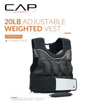 CAP Barbell (HHWV-CB020C) Adjustable Weighted Vest, 20-Pound,20 Pound, Black