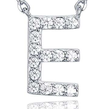 PAVOI 14K White Gold Plated Cubic Zirconia Initial Necklace | Letter Necklaces for Women | E Initial