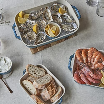 Elegant Staub Ceramic Baking Dish Set, 3pc, Rustic Turquoise