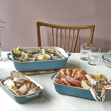 Elegant Staub Ceramic Baking Dish Set, 3pc, Rustic Turquoise