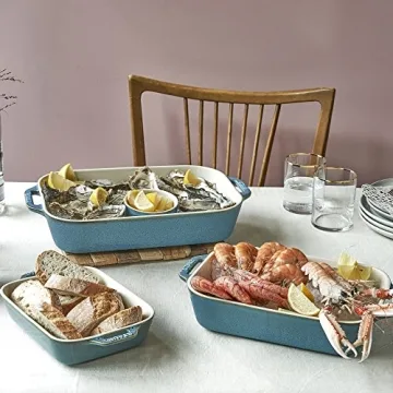 Elegant Staub Ceramic Baking Dish Set, 3pc, Rustic Turquoise