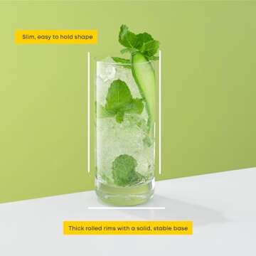 JoyJolt Faye 13oz Highball Glasses, 6pc Tall Glass Sets. Lead-Free Crystal Drinking Glasses. Water Glasses, Mojito Glass Cups, Tom Collins Bar Glassware, and Mixed Drink Cocktail Glass Set