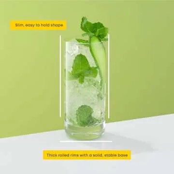 JoyJolt Faye 13oz Highball Glasses, 6pc Tall Glass Sets. Lead-Free Crystal Drinking Glasses. Water Glasses, Mojito Glass Cups, Tom Collins Bar Glassware, and Mixed Drink Cocktail Glass Set