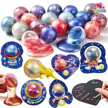 JOYIN 30 Packs Valentine's Day Gift Cards with Slime, Galaxy Slime Stress Relief Fidget Toy for Kids...