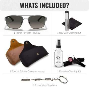 Ray-Ban RB3663 Square Shape Sunglasses With Eyewear Kit Bundle - Adjustable Nose Pads - Ideal Formal...