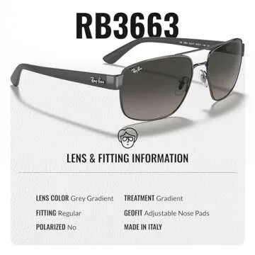 Ray-Ban RB3663 Square Shape Sunglasses With Eyewear Kit Bundle - Adjustable Nose Pads - Ideal Formal and Casual Wear Square Sunglasses