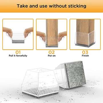 16 Pcs Square Chair Leg Floor Protectors, Chair Leg Covers to Protect Floors, Chair Leg Caps, Chair Foot Protectors for Wood Floors, Chair Leg Protectors for Hardwood Floors, Anti-Scratch & No Noise.