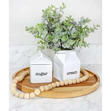 Darware Sugar and Creamer Set, Milk Carton Shaped White Ceramic Cream Jug and Sugar Bowl