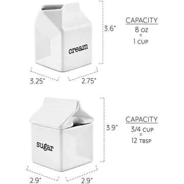 Darware Sugar and Creamer Set, Milk Carton Shaped White Ceramic Cream Jug and Sugar Bowl
