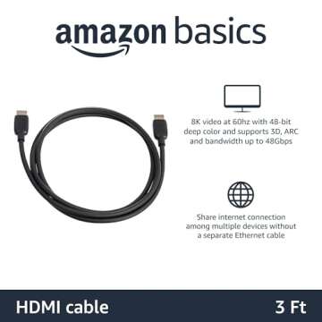 Amazon Basics HDMI Cable, 3 Feet, HDMI 2.1 to HDMI Cable (48Gbps), 8K@60Hz 4K@120Hz Certified Ultra ...