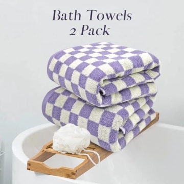 Jacquotha Shower Towels for Bathroom 27.5x55 Inches - Quick Dry Bath Towels Soft Towel(2Pack), Cute Towels Checkered Towels Set Lilac, 520 GSM Absorbent Cotton Towels