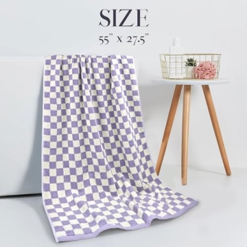 Jacquotha Shower Towels for Bathroom 27.5x55 Inches - Quick Dry Bath Towels Soft Towel(2Pack), Cute Towels Checkered Towels Set Lilac, 520 GSM Absorbent Cotton Towels
