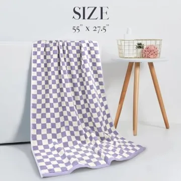 Jacquotha Shower Towels for Bathroom 27.5x55 Inches - Quick Dry Bath Towels Soft Towel(2Pack), Cute Towels Checkered Towels Set Lilac, 520 GSM Absorbent Cotton Towels