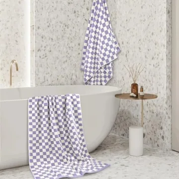 Jacquotha Shower Towels for Bathroom 27.5x55 Inches - Quick Dry Bath Towels Soft Towel(2Pack), Cute Towels Checkered Towels Set Lilac, 520 GSM Absorbent Cotton Towels