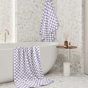 Jacquotha Shower Towels for Bathroom 27.5x55 Inches - Quick Dry Bath Towels Soft Towel(2Pack), Cute Towels Checkered Towels Set Lilac, 520 GSM Absorbent Cotton Towels