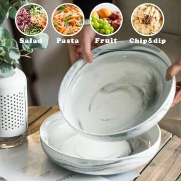 YHOSSEUN Serving Bowl Set, Ceramic Salad Serving Bowls Pasta Bowls Set of 2, Serving Dishes for Entertaining 10 inch Stackable Serving Bowls for Parties, Grey Marble