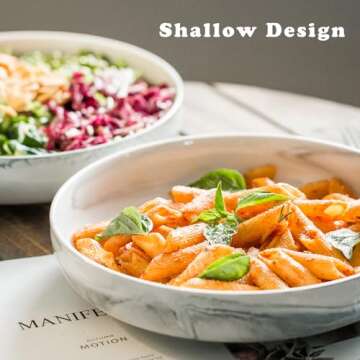 YHOSSEUN Serving Bowl Set, Ceramic Salad Serving Bowls Pasta Bowls Set of 2, Serving Dishes for Entertaining 10 inch Stackable Serving Bowls for Parties, Grey Marble