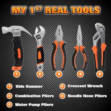 JoyTown Kids Real Tool Set - Junior Steel Forged Tool Kit for Children with Real Hand Tools, Kids Tool Belt, Portable Tool Bag, Perfect Learning Tools for Home DIY (Orange & Black)