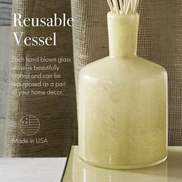 LAFCO New York Signature Reed Diffuser, Chamomile Lavender - 15 oz - Up to 9 Months Fragrance Life - Reusable, Hand Blown Glass Vessel - Natural Wood Reeds - Made in The USA