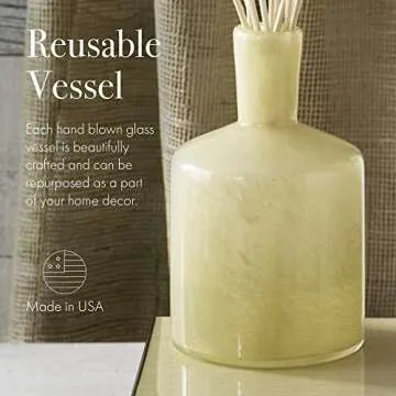 LAFCO New York Signature Reed Diffuser, Chamomile Lavender - 15 oz - Up to 9 Months Fragrance Life - Reusable, Hand Blown Glass Vessel - Natural Wood Reeds - Made in The USA