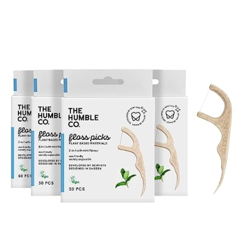 The Humble Co. Floss Picks (200 Count) – Plant Based Dental Floss Picks for Superior Oral Care, De...