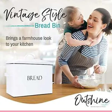 OUTSHINE Farmhouse Extra Large Bread Box for Kitchen Countertop | White Bread Box with Fitted Lid | Vintage Bread Storage Container for Kitchen | Farmhouse Bread Box Countertop Gift